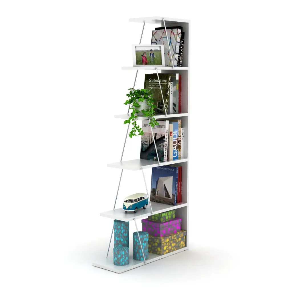 Modern 5-Tier Ladder Bookshelf Narrow Spaces furnia