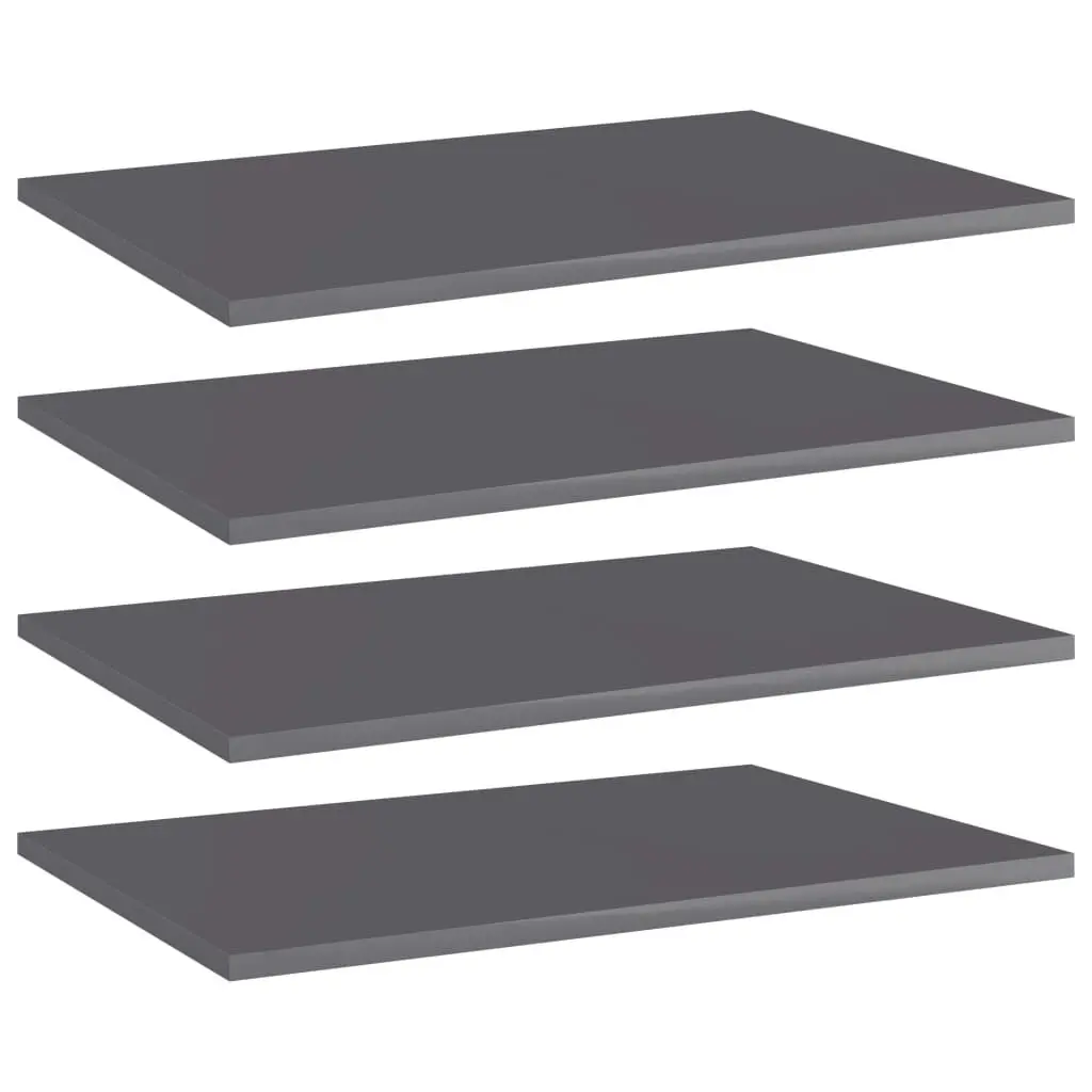 4 Pack Bookshelf Boards High Gloss Gray Engineered Wood Shelves