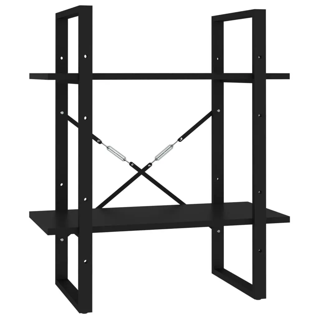 2 Tier Book Cabinet Black Engineered Wood 23.6 Inch Storage Shelf