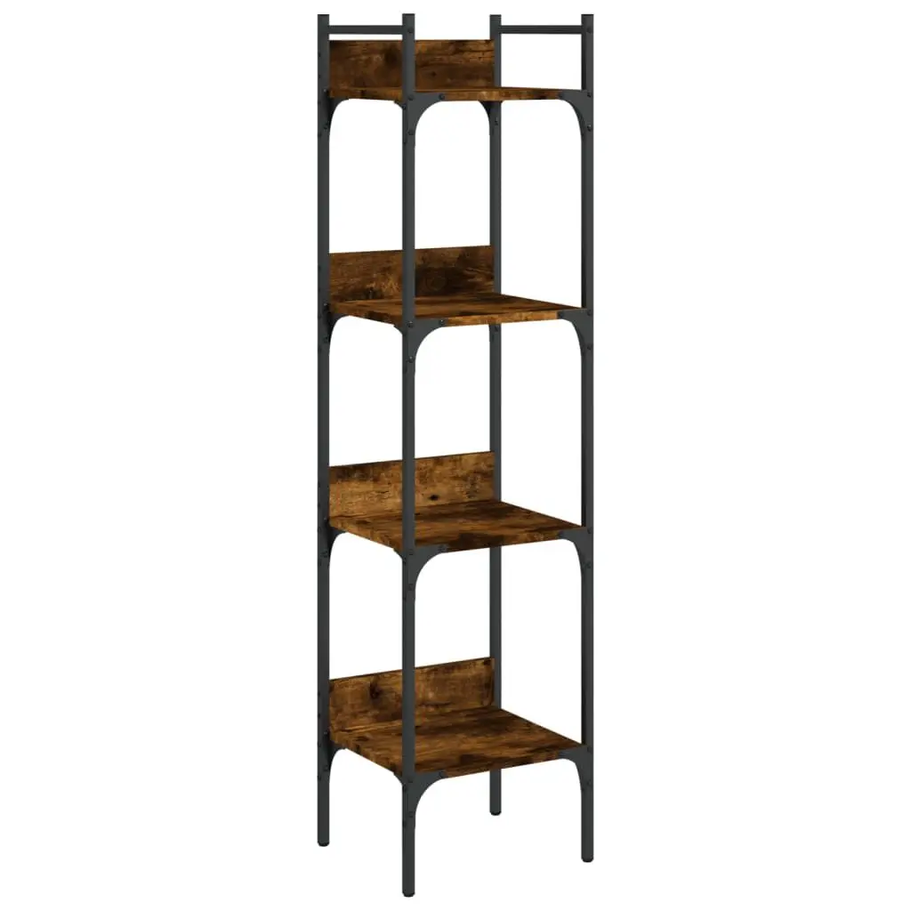 4 Tier Smoked Oak Bookshelf 54.5 Inch Tall Engineered Wood Storage