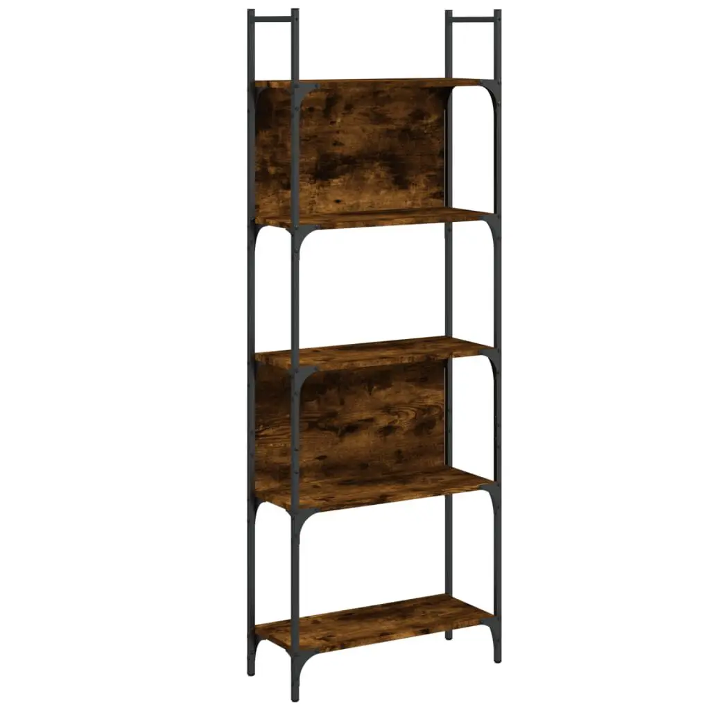 5 Tier Smoked Oak Bookshelf 65.6 Inch Tall Engineered Wood Home