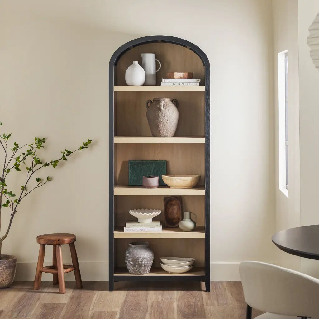 Modern 5 Shelf Open Arched Publication Shelf Black Black MDF walker edison