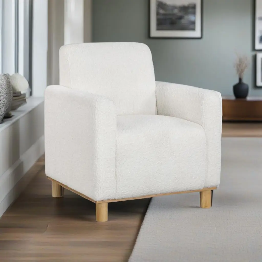 Mason White Boucle Material Arm Chair White Foam Boucle Upholstery ridgecrest home