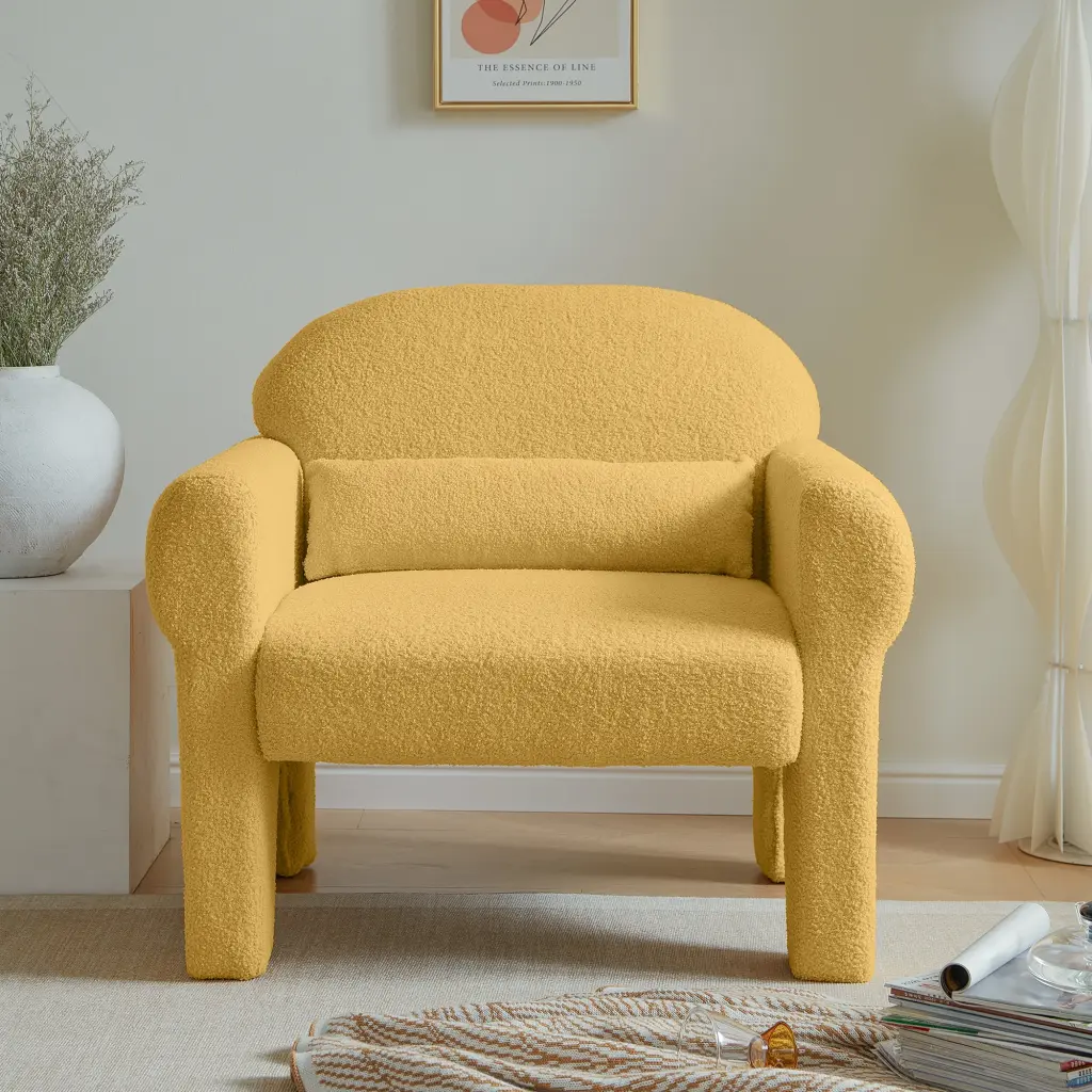 Modern Boucle Accent Chair Lumbar Pillow Living Room Antique Style senge