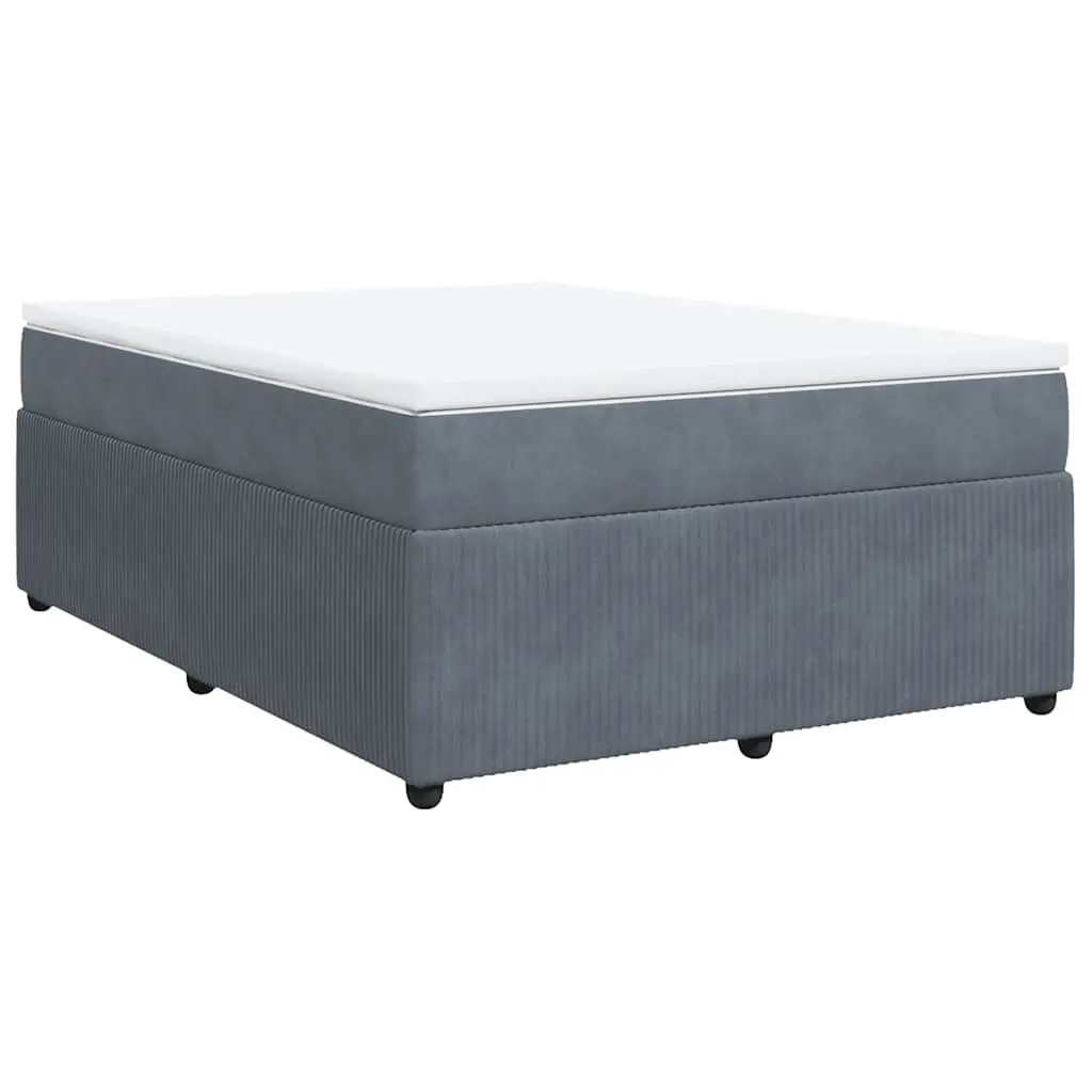 Box Spring Bed Mattress Dark Gray Queen Velvet Upholstered
