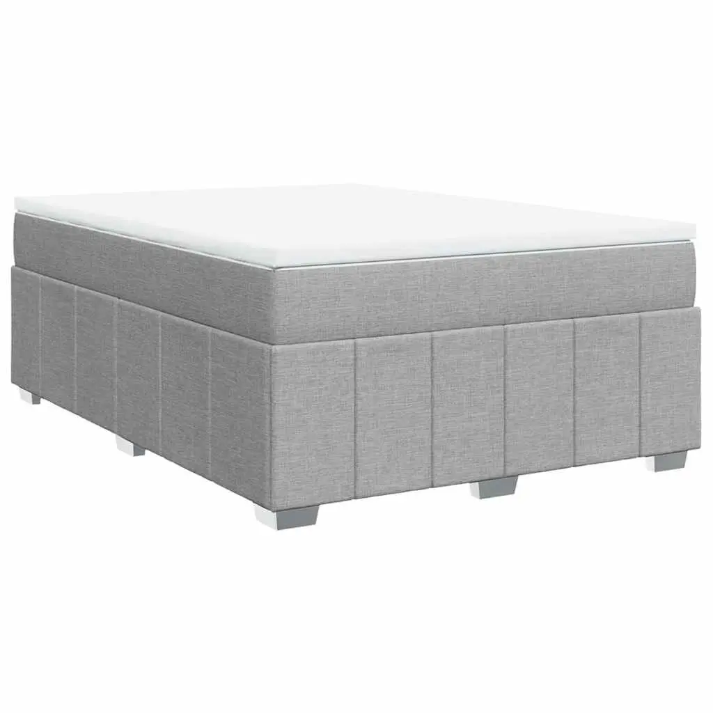 Box Spring Bed Mattress Light Gray Queen Fabric Bedroom Furniture