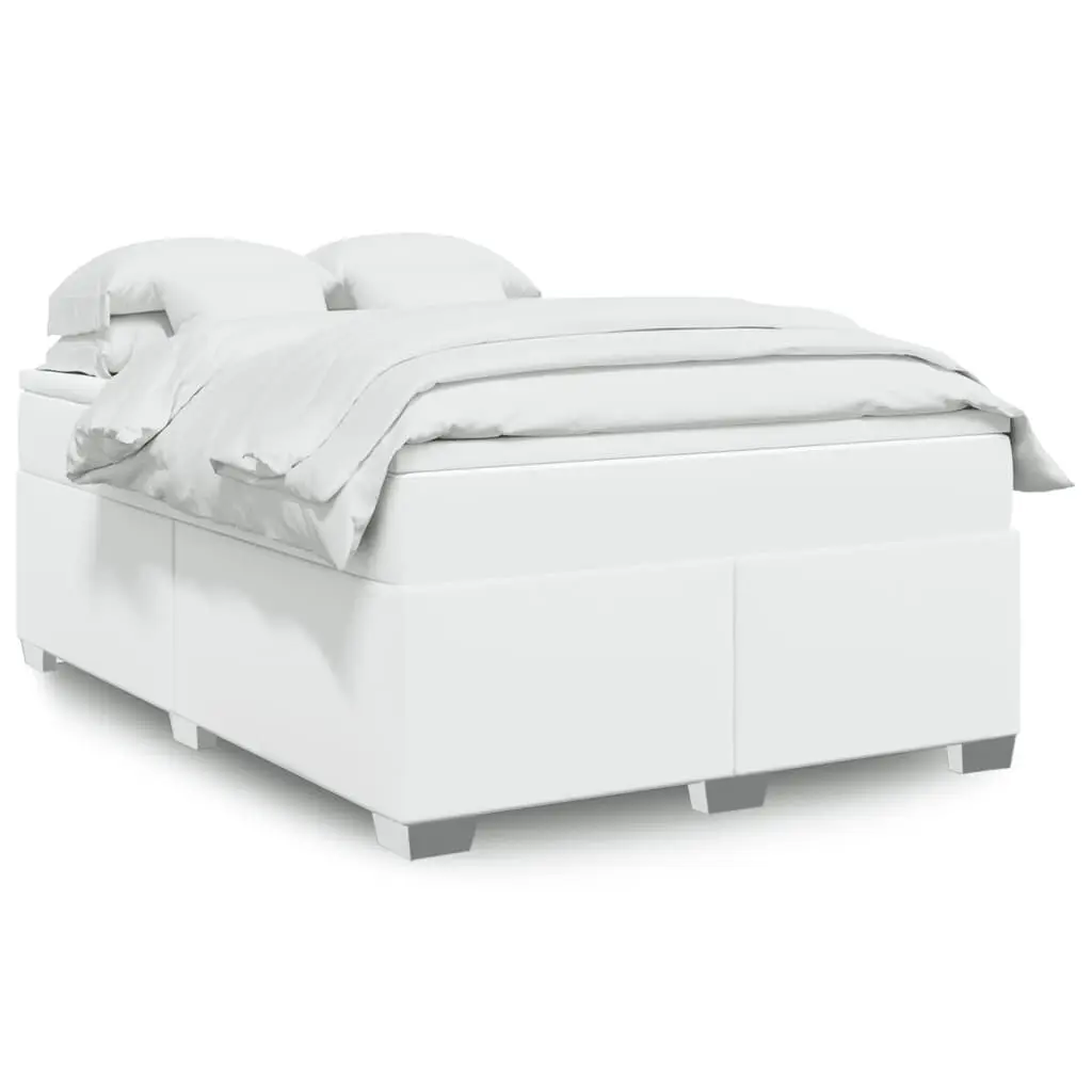 Box Spring Bed Mattress White Full Faux Leather Bedroom Furniture