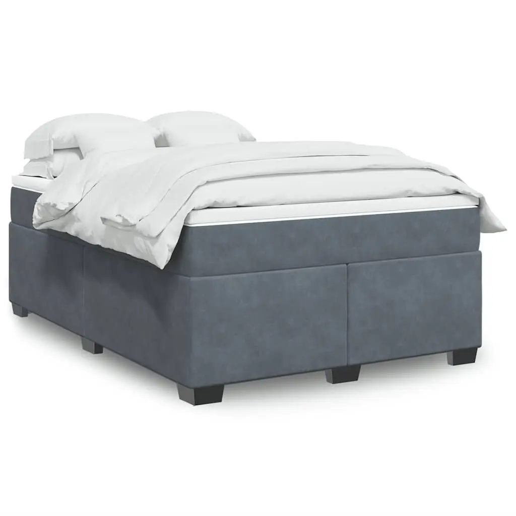Light Gray Queen Velvet Box Spring Bed Mattress