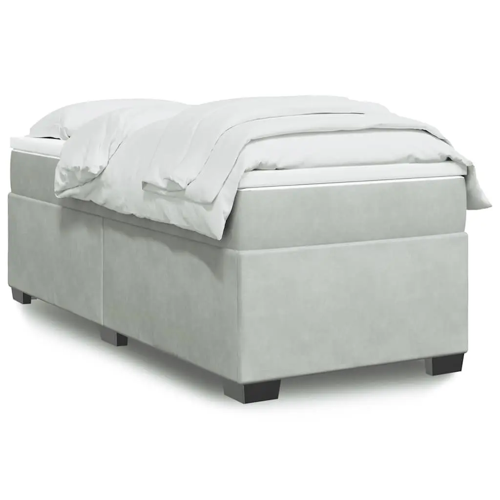 Light Gray Twin Velvet Box Spring Bed Mattress