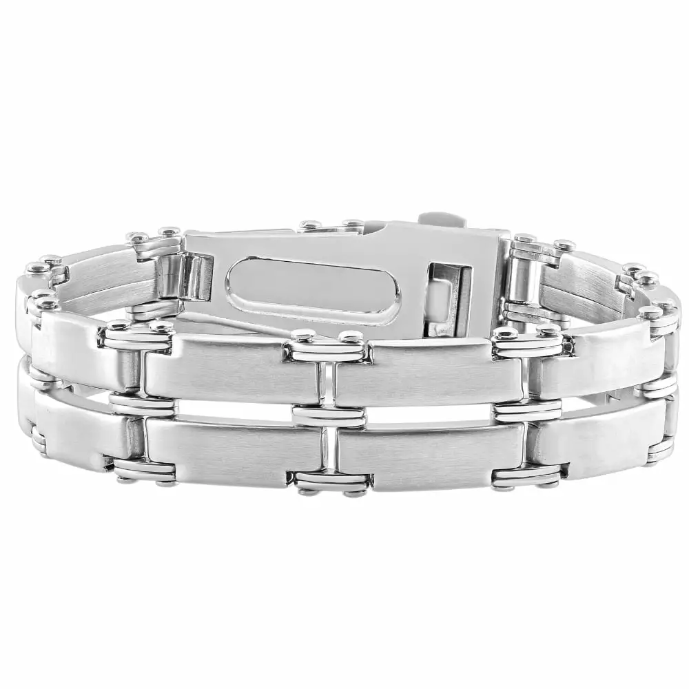 Pompeii Men's Single Tone Steel and Double Wide Link 8.5 15mm Bracelet
