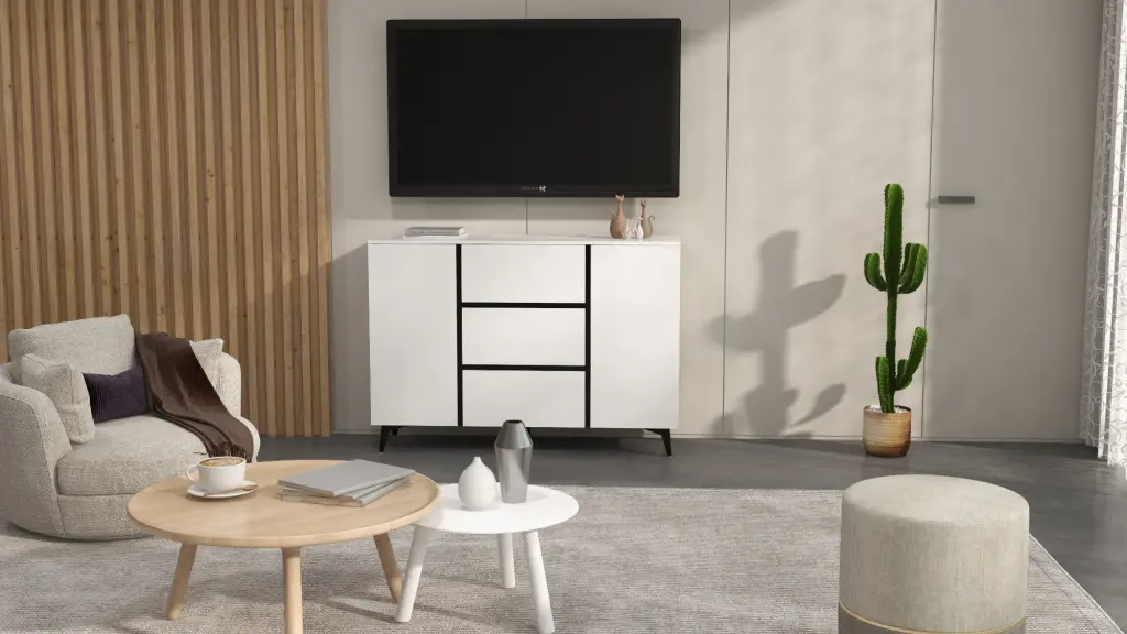 3 Drawers 2 Doors Light Premium Sideboard Buffet Cabinet White Timber rigmore