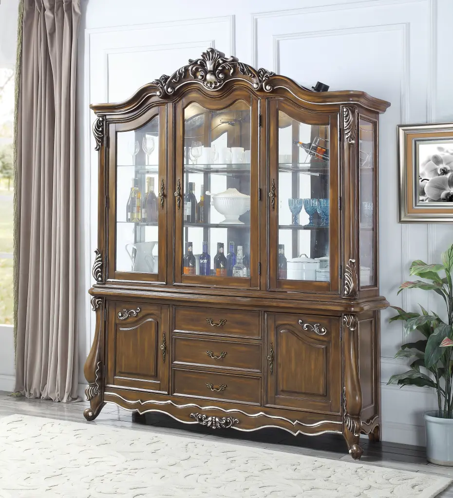 Latisha Buffet & Hutch Antique Oak Finish Dn01360 Oak Solid Wood MDF Sideboard acme onsite store