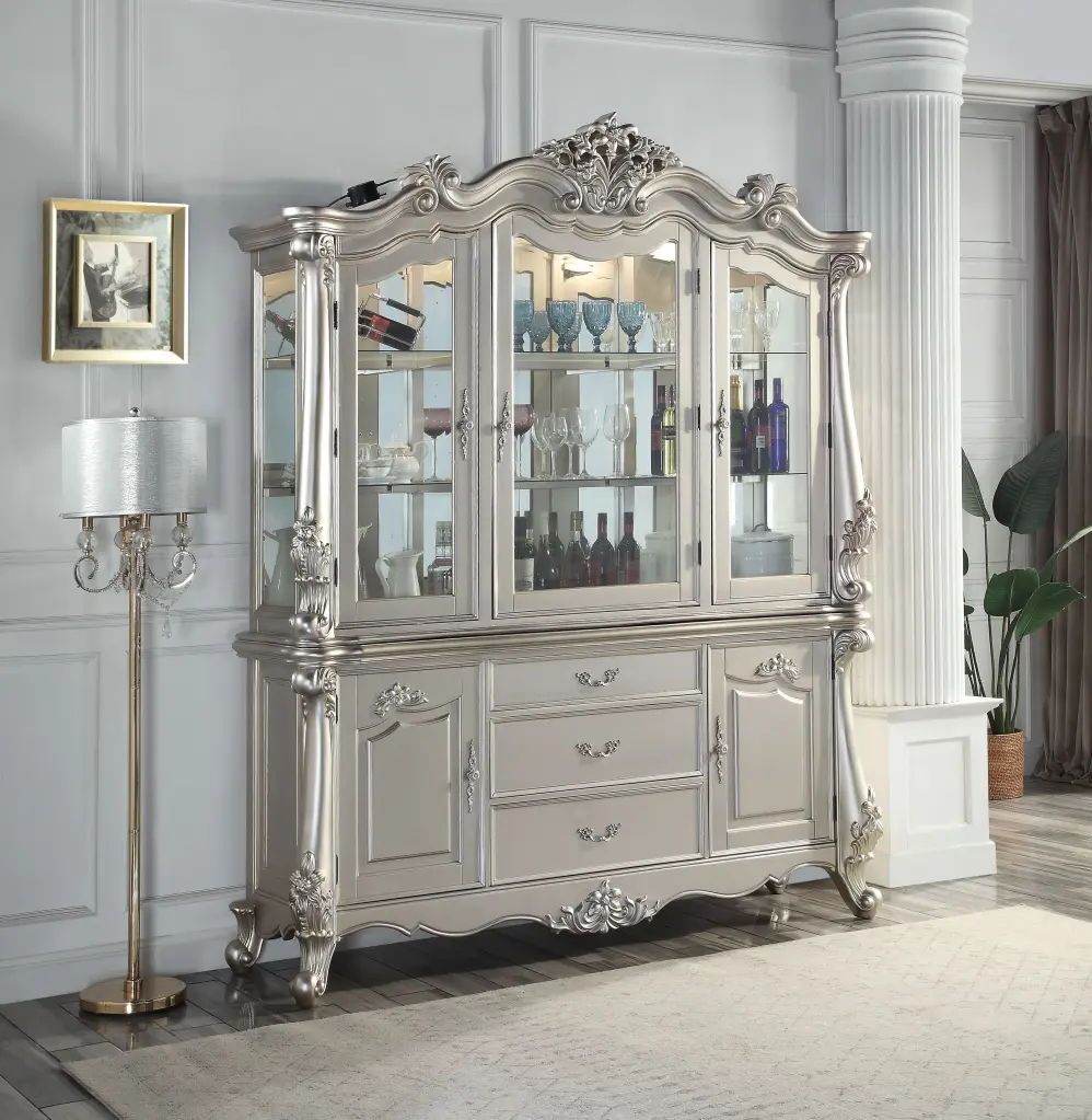 Bently Buffet & Hutch Champagne Finish Solid Wood Dining Storage acme onsite store