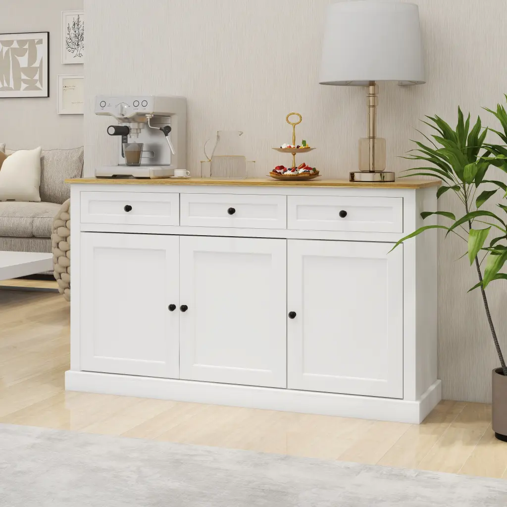 Buffet Cabinet Storage Sideboard Farmhouse Server Bar Wine Cabinet Doors And Shelves cl worthy houseware co.-ltd.