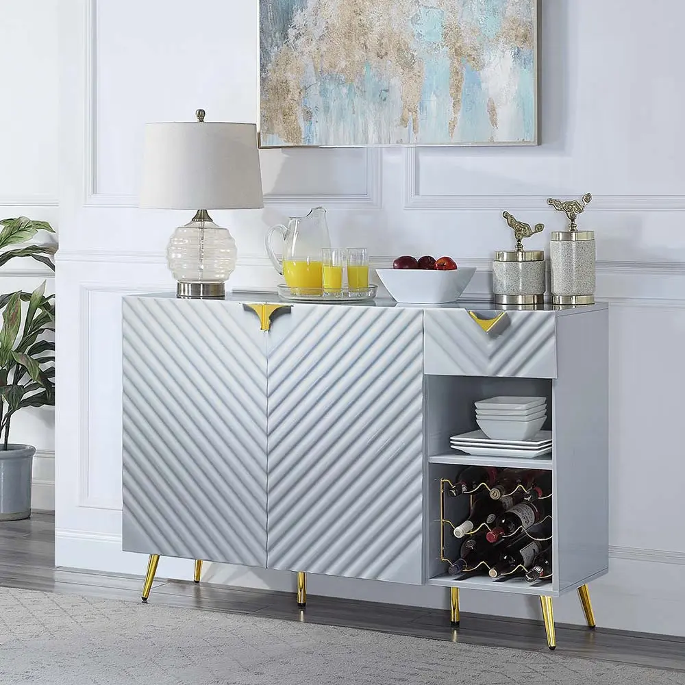 Grey High Gloss Server 2 Door Dining Cabinet Drawer and Shelf furniture max