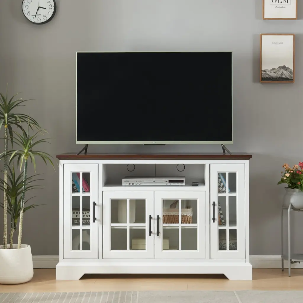 Buffet Table Sideboard 4 Doors White Adjustable Shelves MDF Storage Cabinet jaydenmax