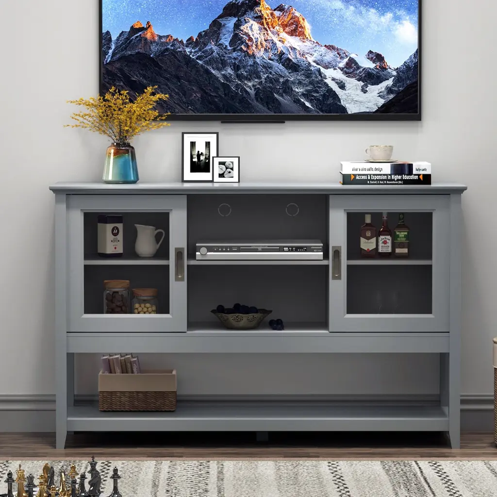 Sideboard Buffet Table Doors Grey MDF Living Room Furniture jaydenmax