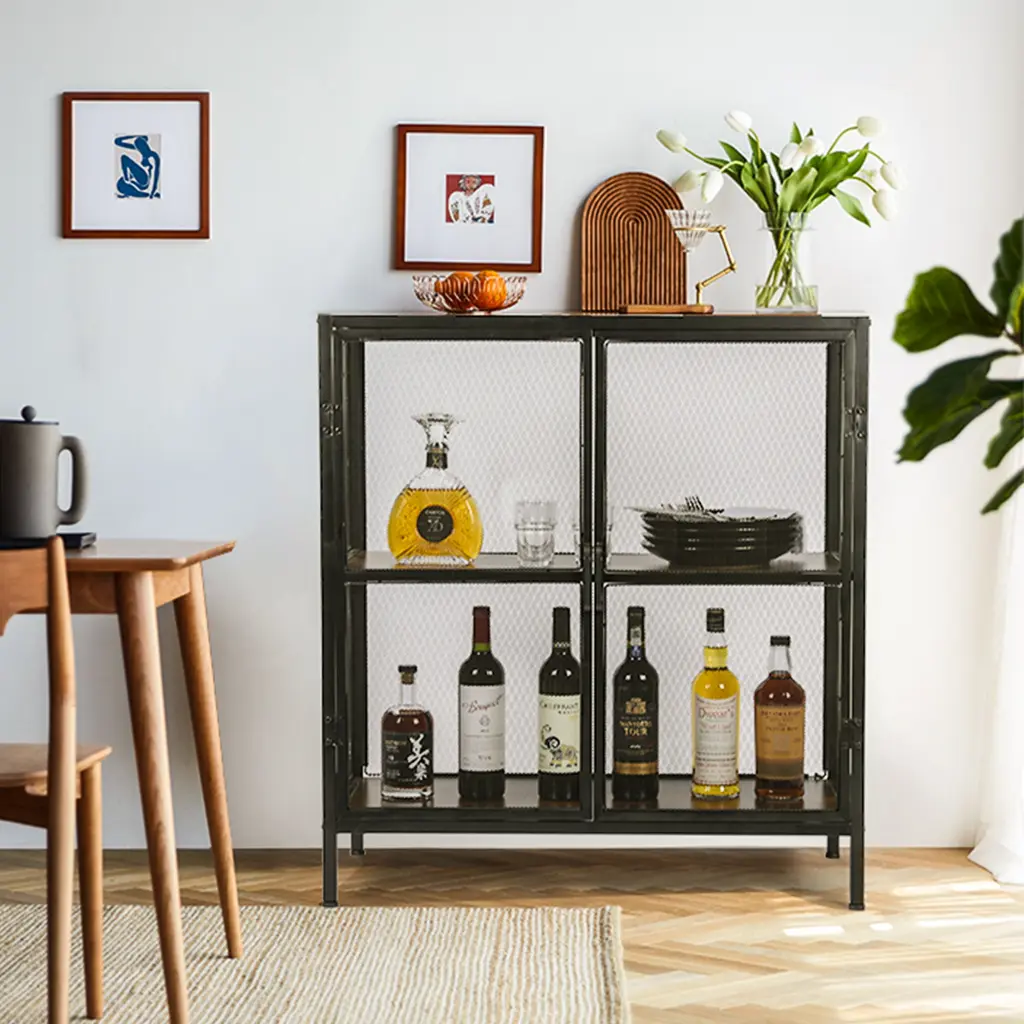 Sideboard Buffet Kitchen Storage Cabinet Mesh Doors And Shelves Dining Room Furniture looife art
