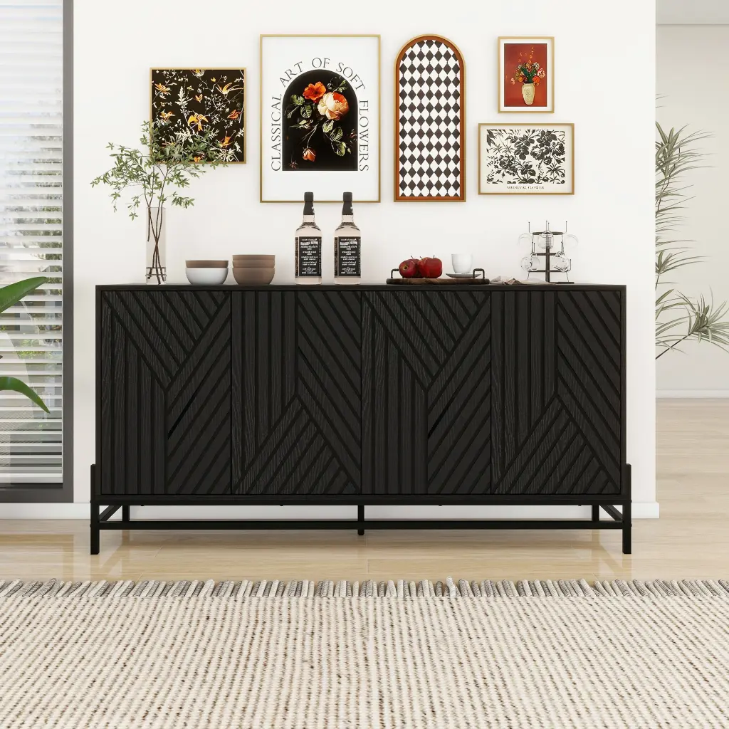 Carved 4 Door Sideboard Buffet Cabinet Storage Dining Room Furniture rnb