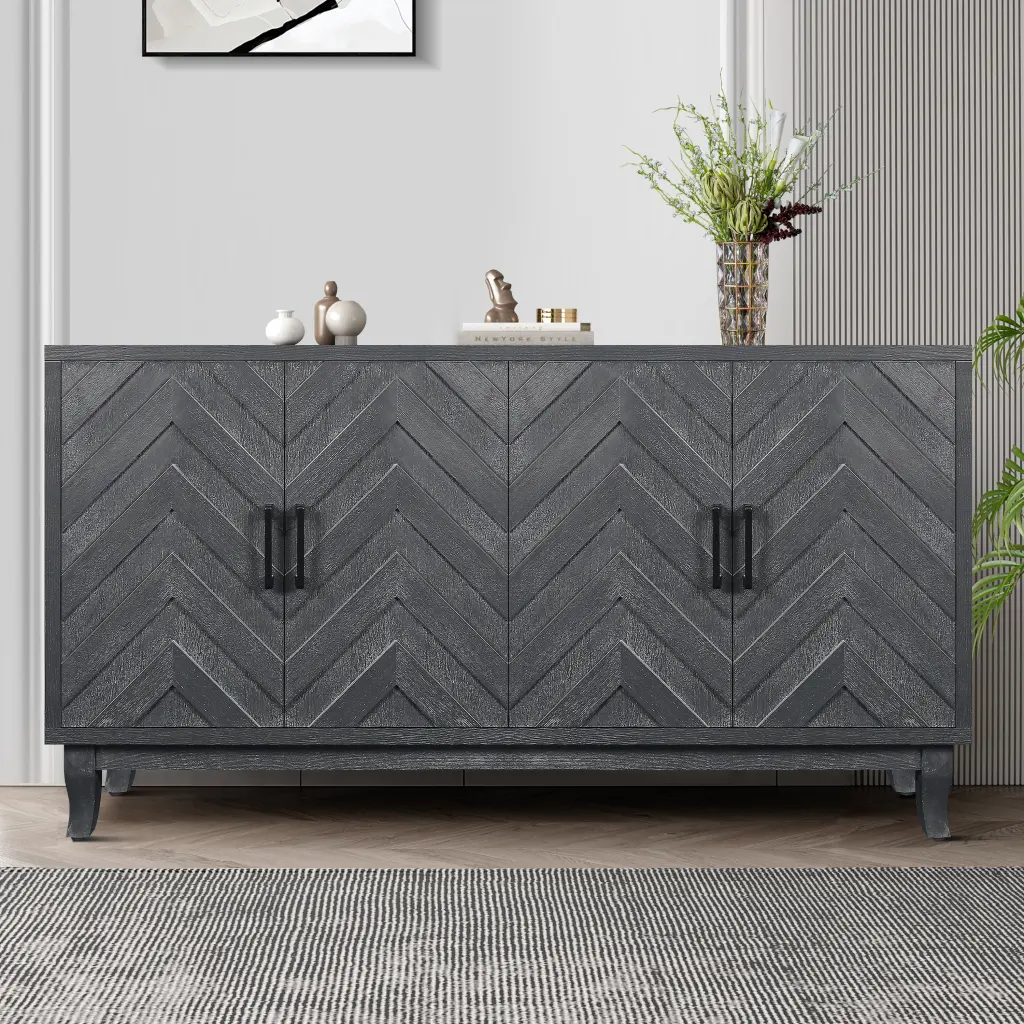 Vintage Style Buffet Cabinet Lacquered Accent and 4 Door Storage rnb