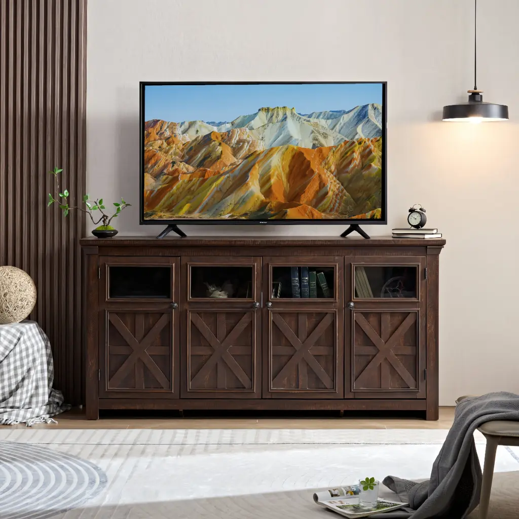 4 Doors Farmhouse Buffet Sideboard Cabinet - Rustic Bar Cabinet Dining Room wande furniture