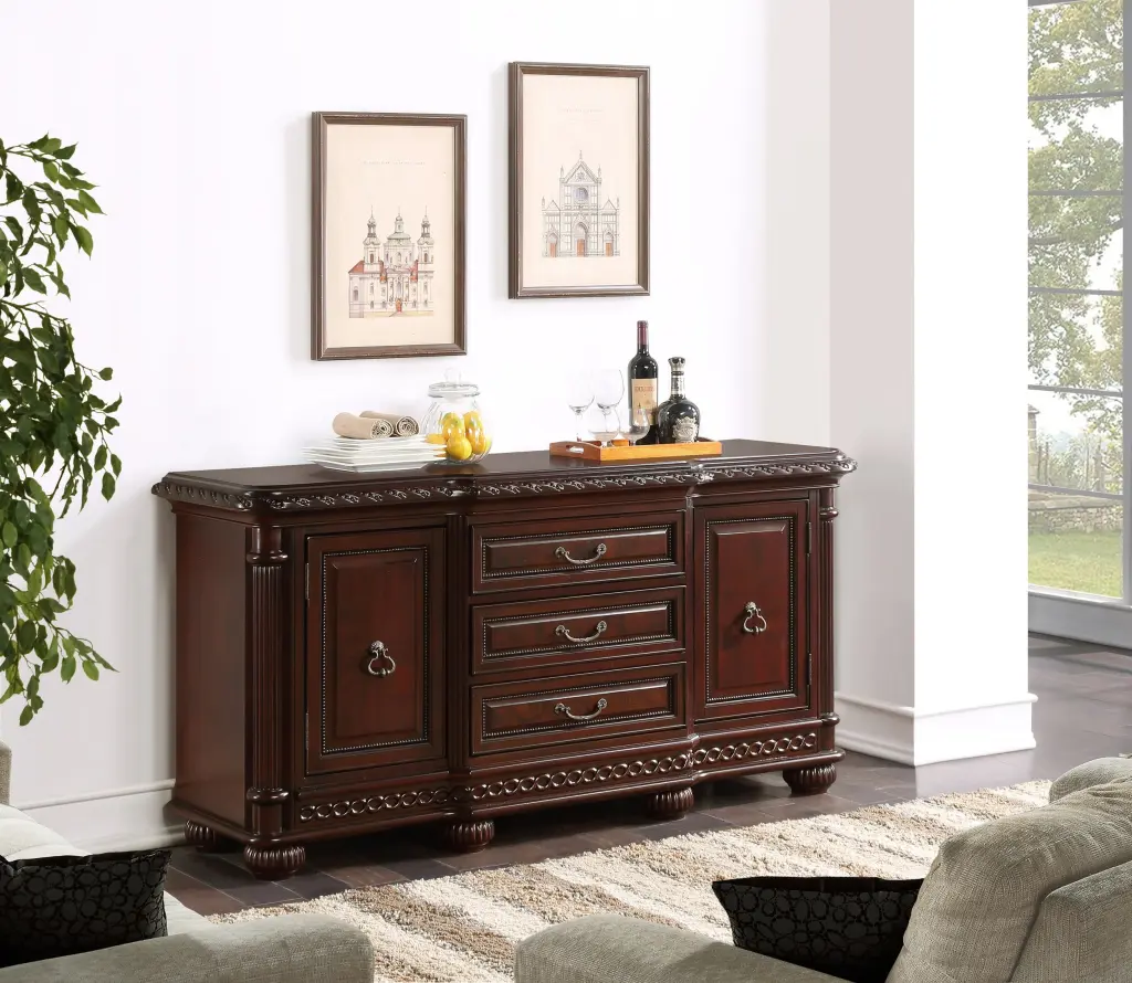 Antoinette Buffet Dark Brown Wood Elegant Dining Room Storage Cabinet steve silver furniture