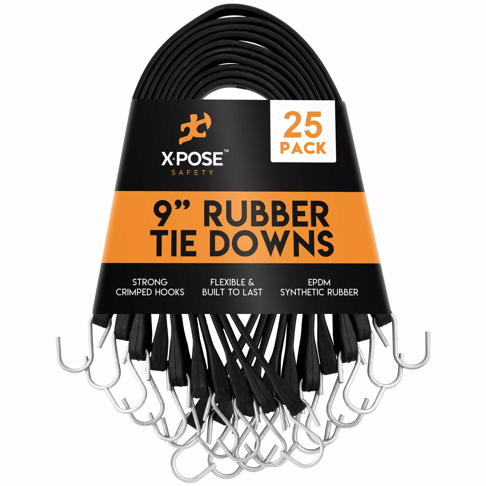 Xpose Safety Rubber Bungee Cords 9 Inch 25 Pack Heavy Duty Black Tie Down Straps Tarps and Cargo 15