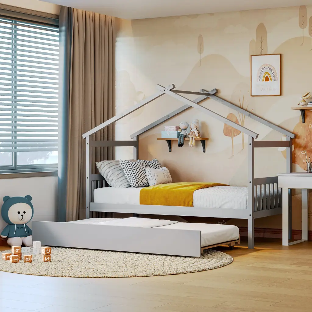 Twin Dimensions Wooden Houtilize Bed Twin Dimensions Trundle Gray Solid Wood lucky furniture
