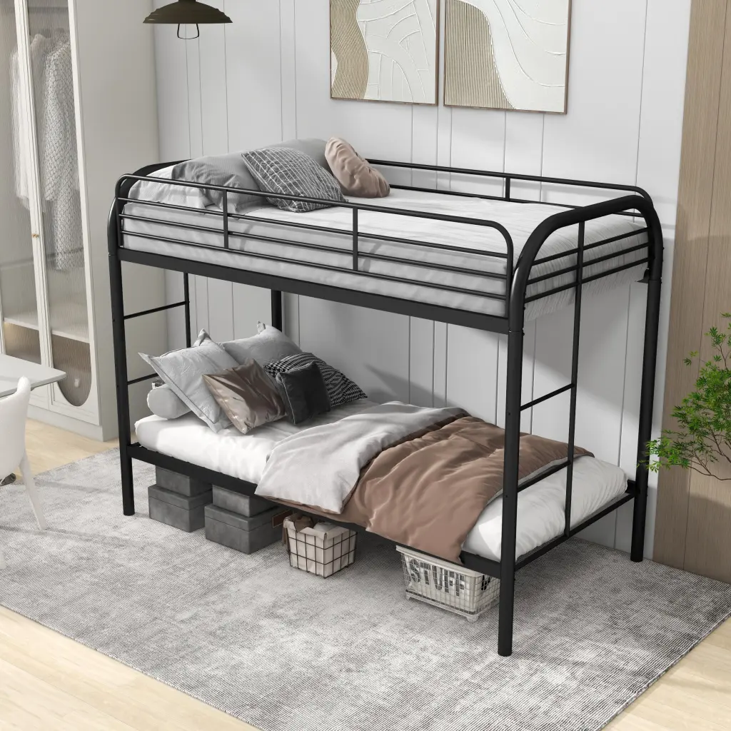 Twin Over Twin Bunk Bed Ladders Black Steel Space Saving dream link