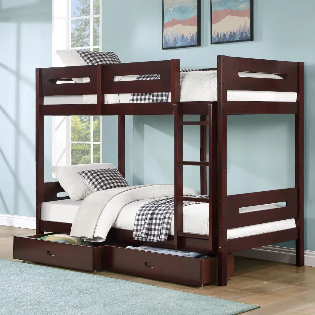 Espresso Twin Twin Bunk Bed Ladder Contemporary Bedroom Furniture furniture max