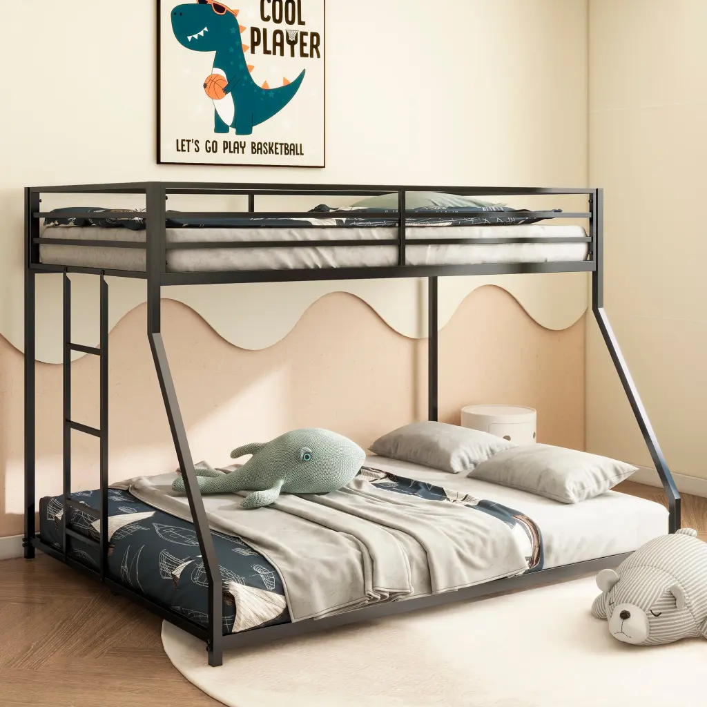 Original B083124171 Adam Twin Over Full Metal Bunk Bed Black house - home furniture