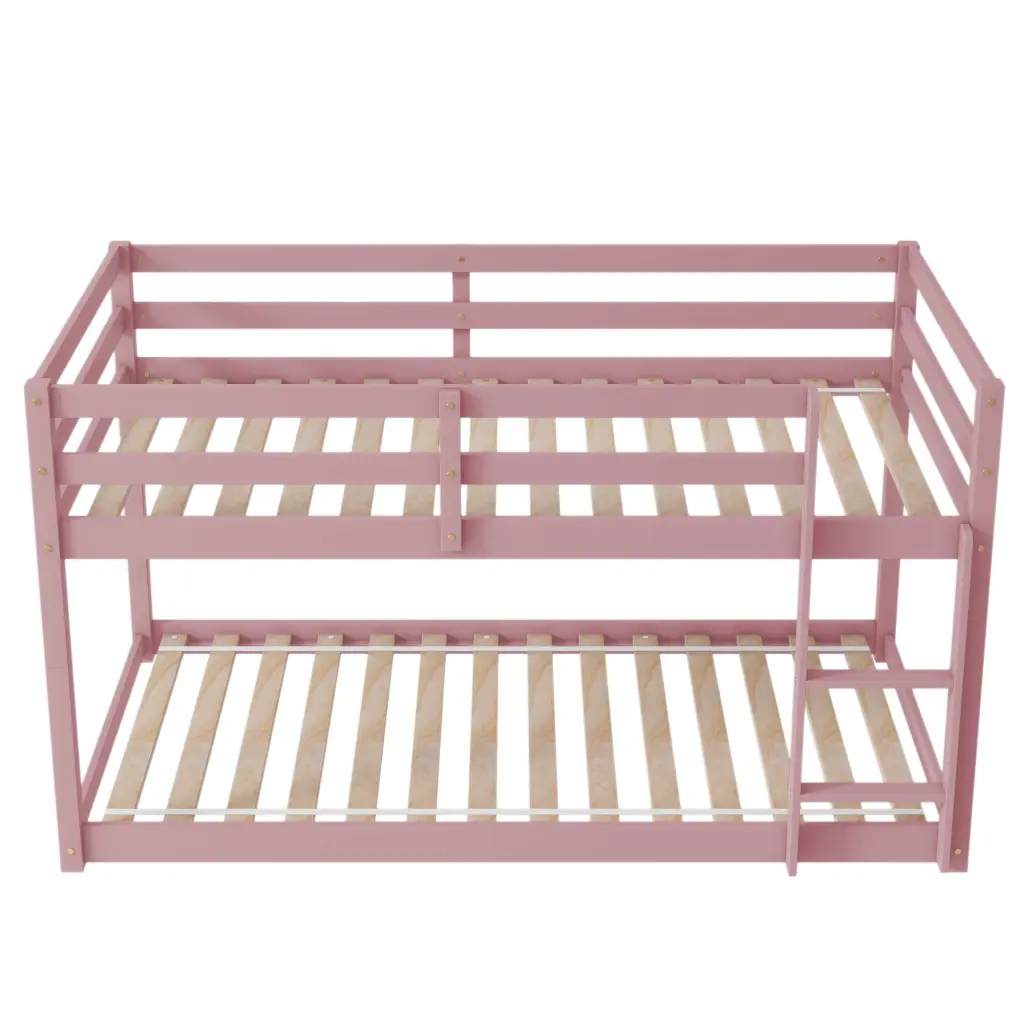 Pink Twin Over Twin Floor Bunk Bed Pine Frame inspirit