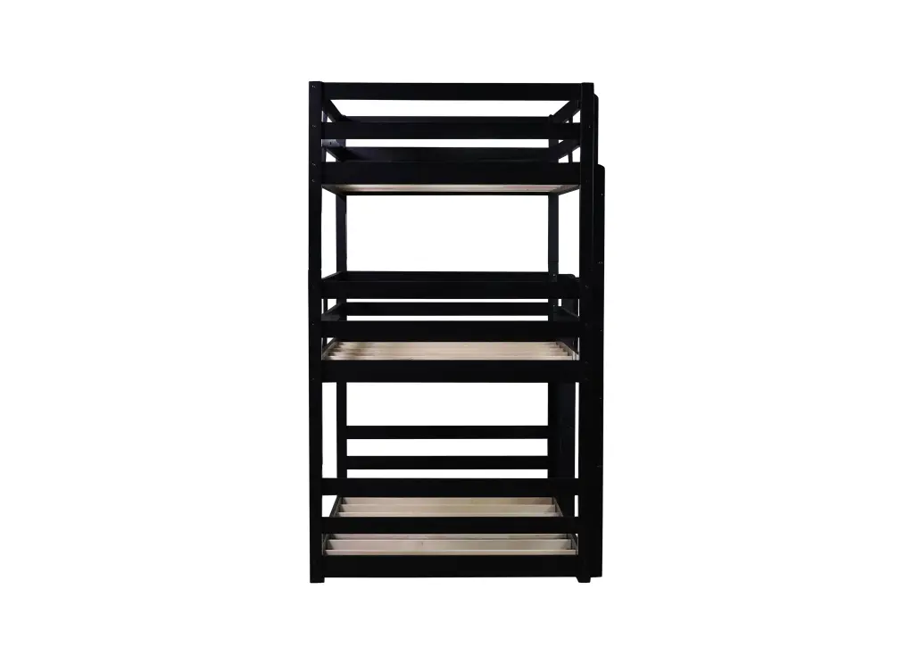 Triple Rubber Wood Bunk Bed Ladders and Guardrails Twin Size inspirit