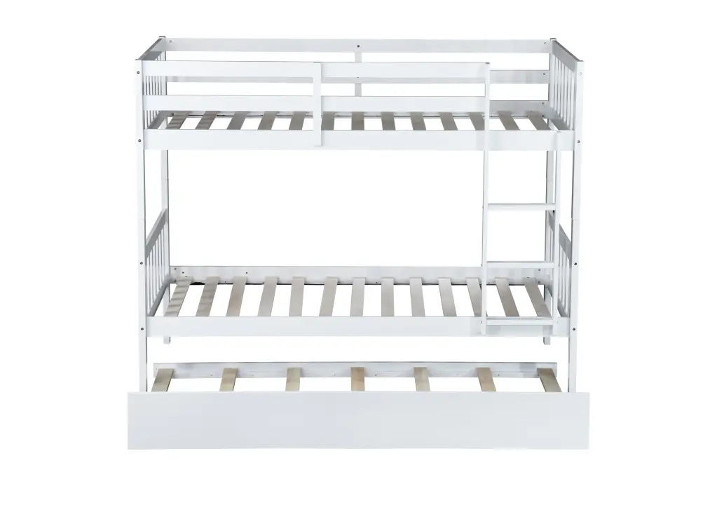 Twin Over Twin Elastomer Timber Bunk Bed Trundle Convertible into 2 Twin Beds inspirit