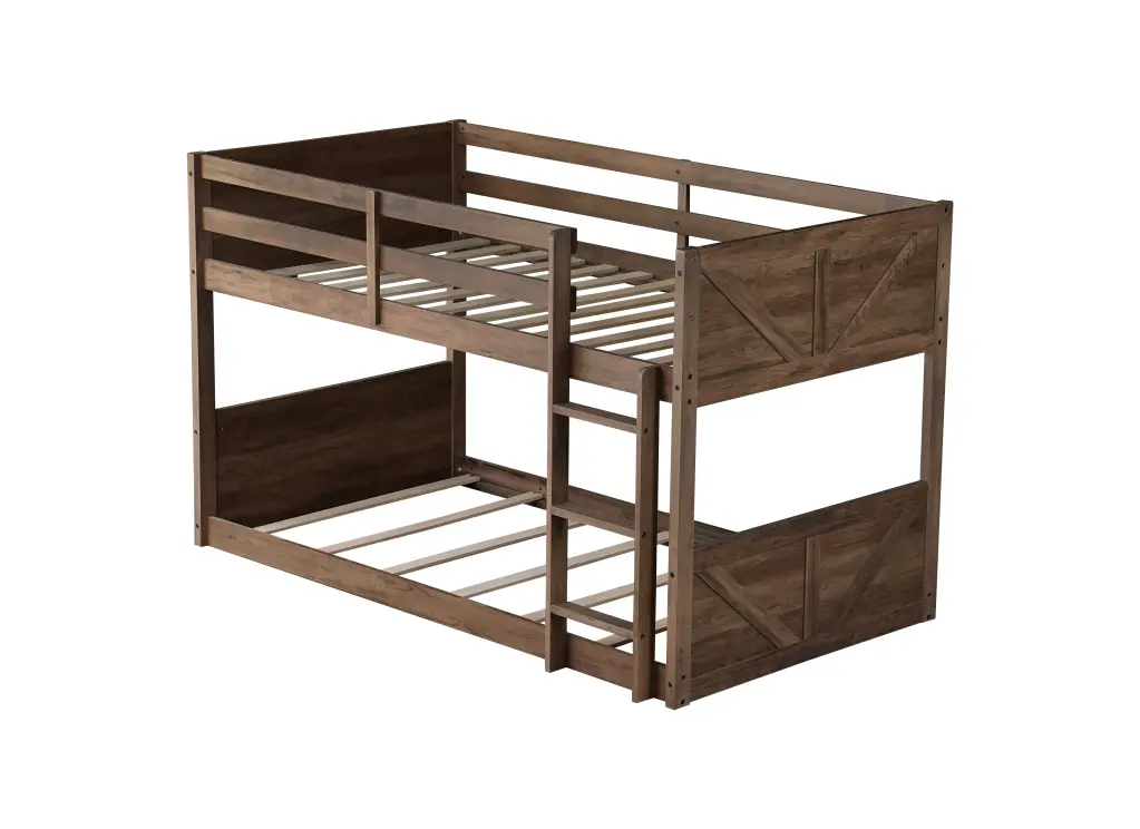 Twin Over Twin Floor Bunk Bed Panelled Headboard And Footboard Solid Wood inspirit