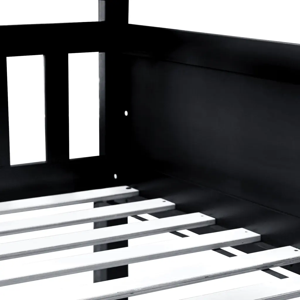 Twin Size Triple Rubber Wood Bunk Bed Ladders and Detachable Guardrails inspirit