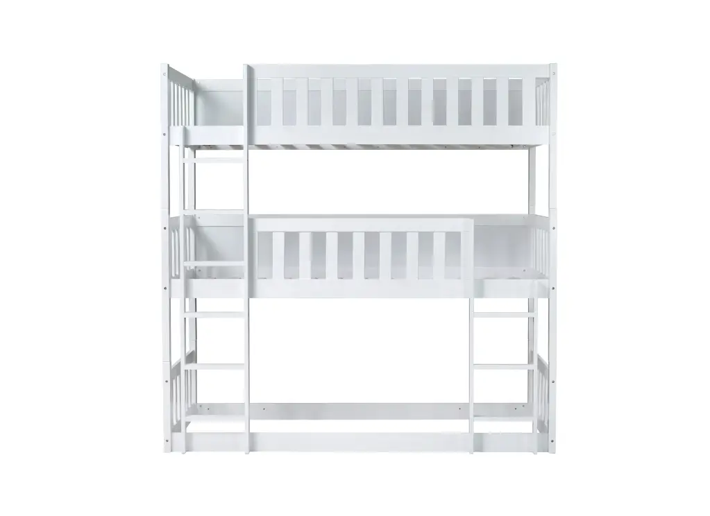 Twin Size Triple Rubber Wood Bunk Bed Ladders And Guardrails inspirit