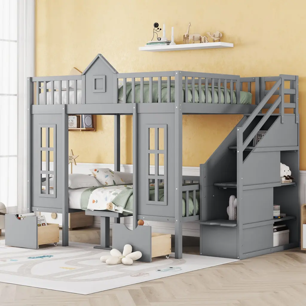 Full Over Full Bunk Bed Changeable Table Converts to Upper Bed lucky furniture