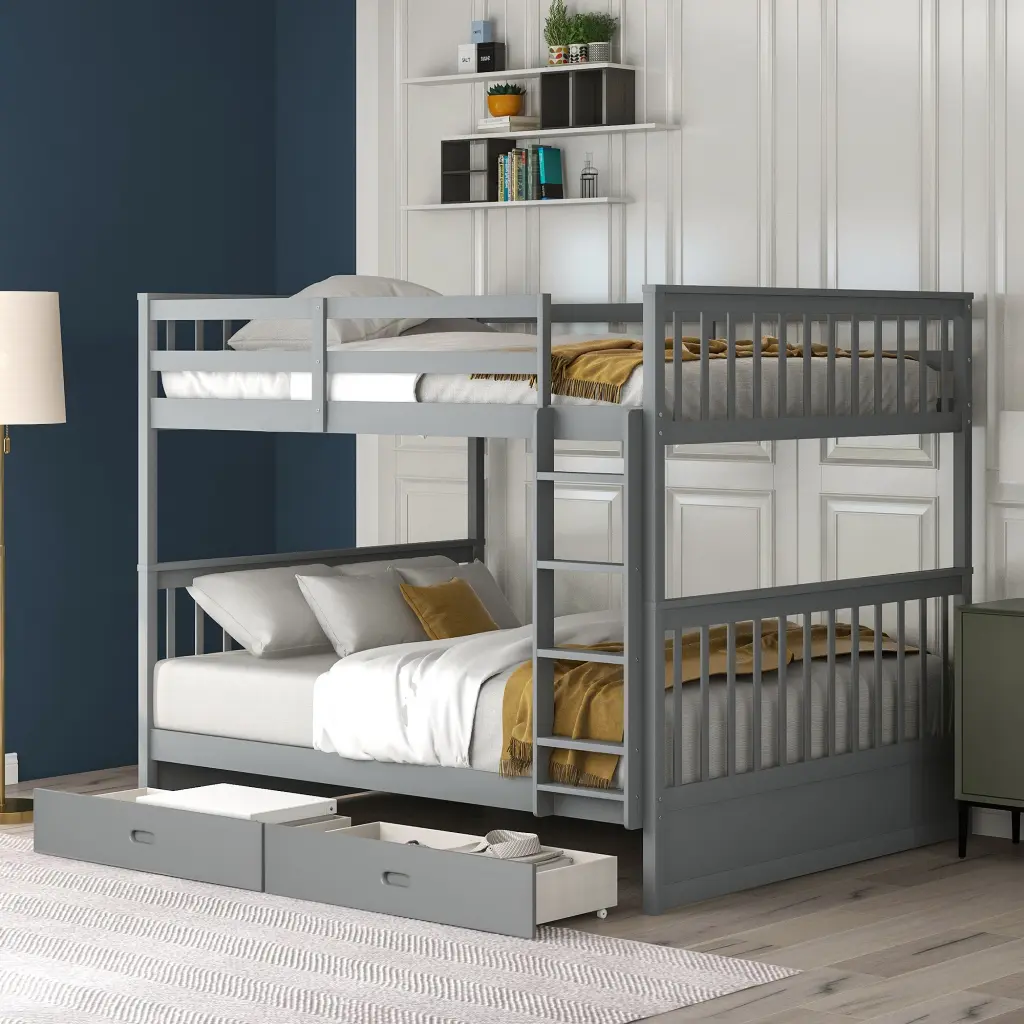 Full Over Full Bunk Bed Ladders And Two Storage Drawers Gray Old lucky furniture