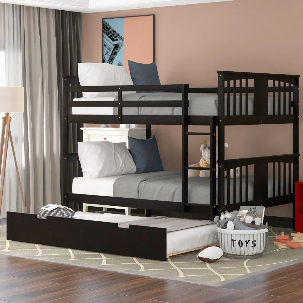 Full Over Full Bunk Bed Twin Trundle and Ladder White lucky furniture