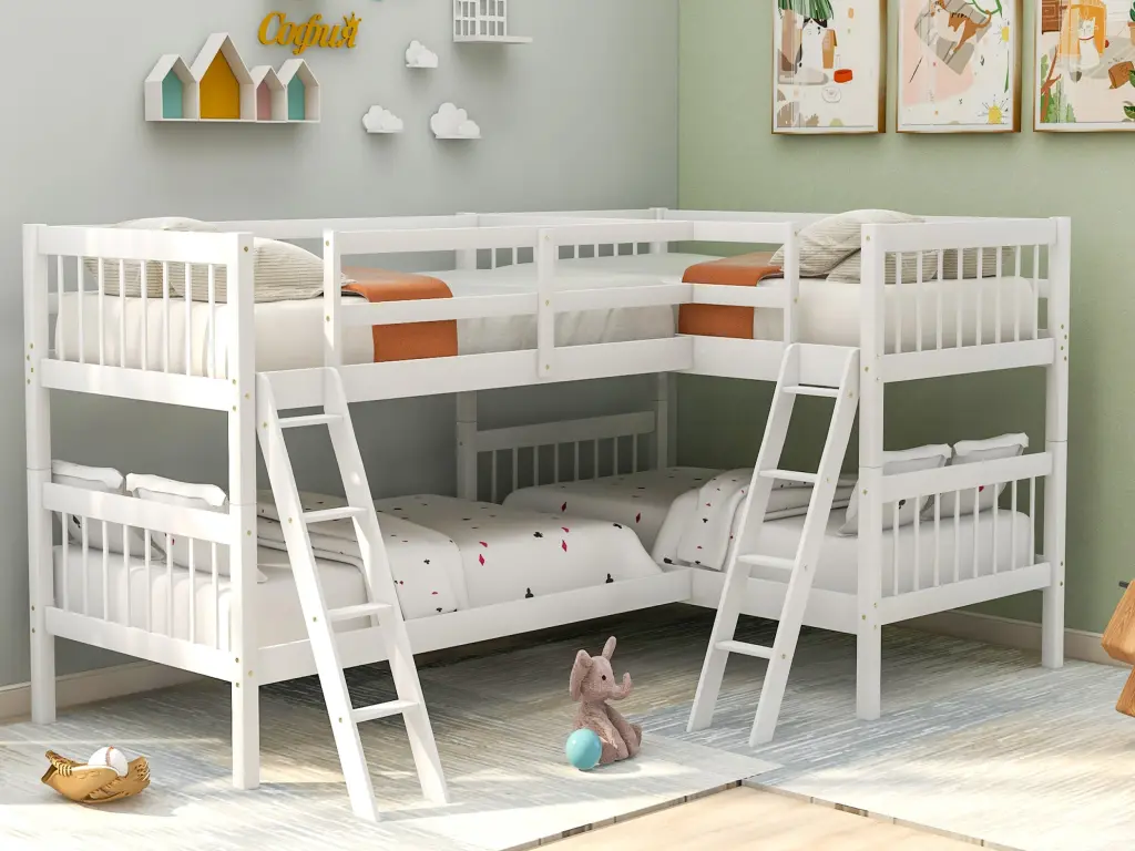 L Shaped Bunk Bed Ladder Twin Dimensions Gray lucky furniture