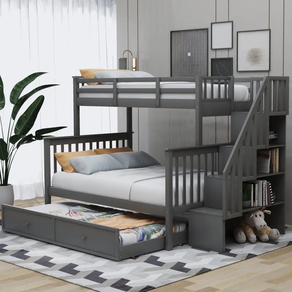 Stairway Twin Over Full Bunk Bed Twin Trundle Storage And Guardrails lucky furniture