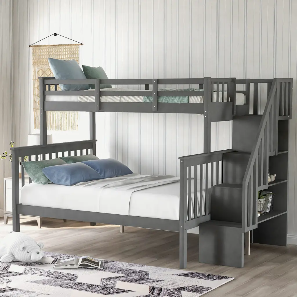 Stairway Twin Over Full Bunk Bed Storage And Guard Rail lucky furniture