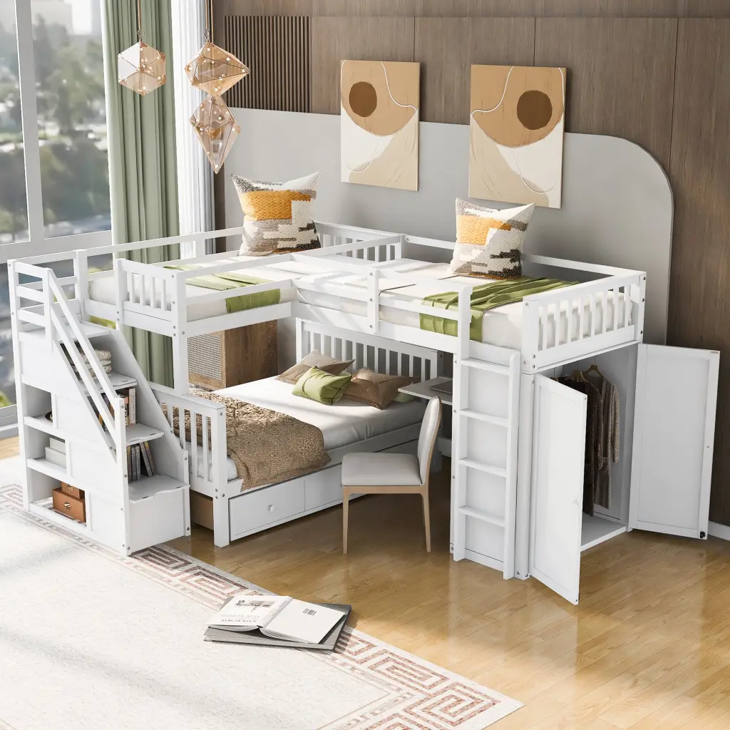 Twin Over Full Bunk Bed 3 Drawers and Travel-Friendly Desk Space Saving Design lucky furniture