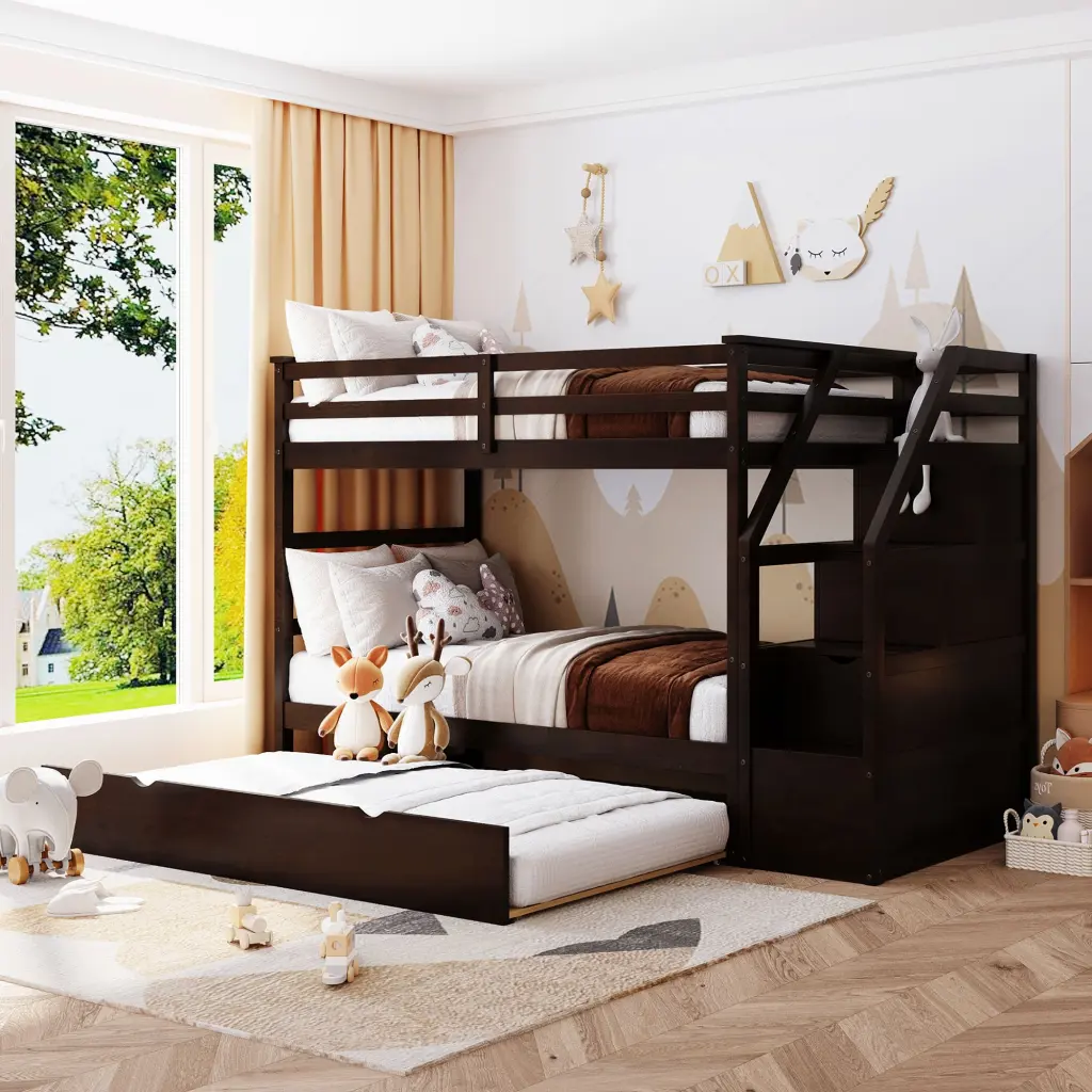 Twin Over Twin Bunk Bed Trundle And 3 Storage Stairs Space Saving lucky furniture