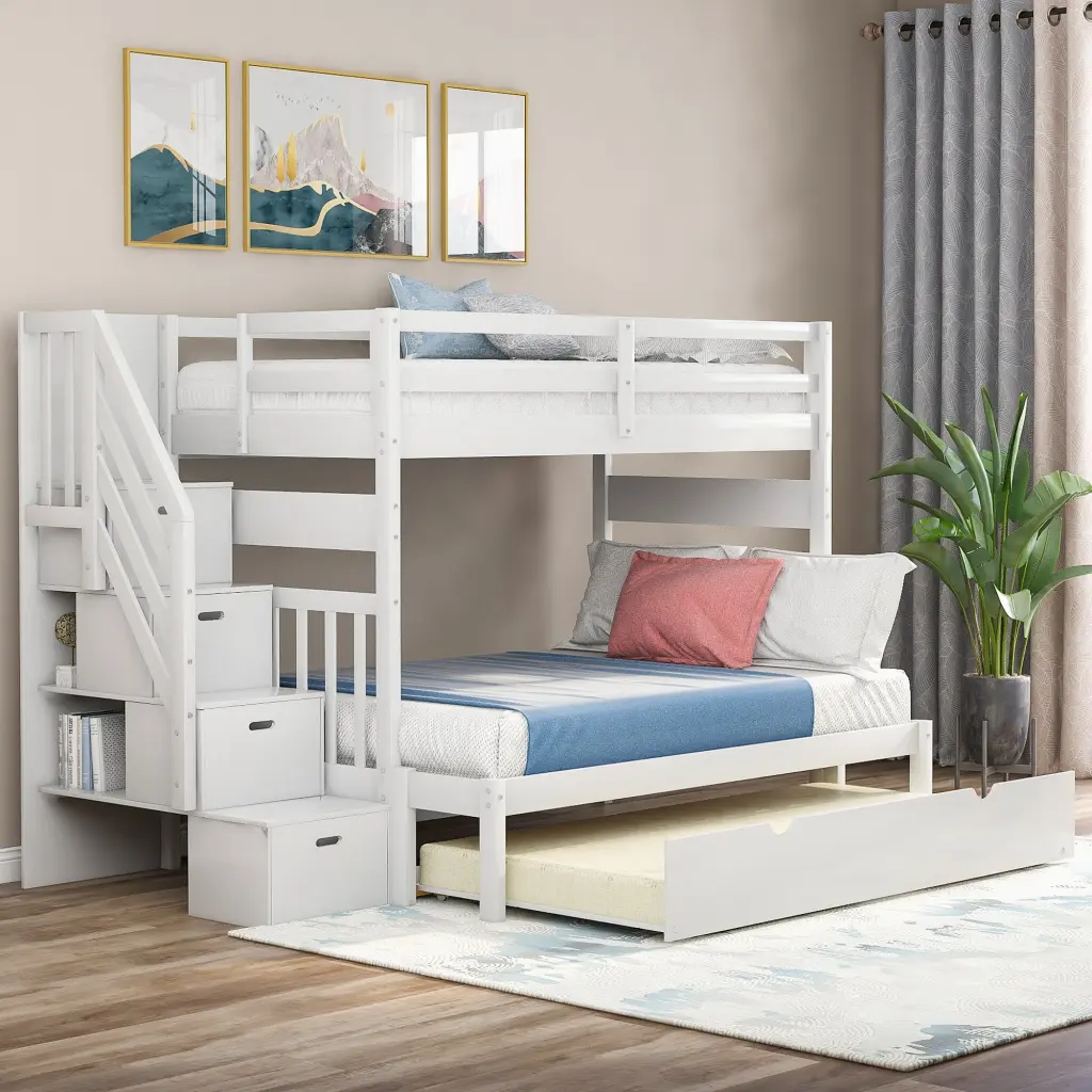 Twin Over Twin Full Bunk Bed Trundle White lucky furniture