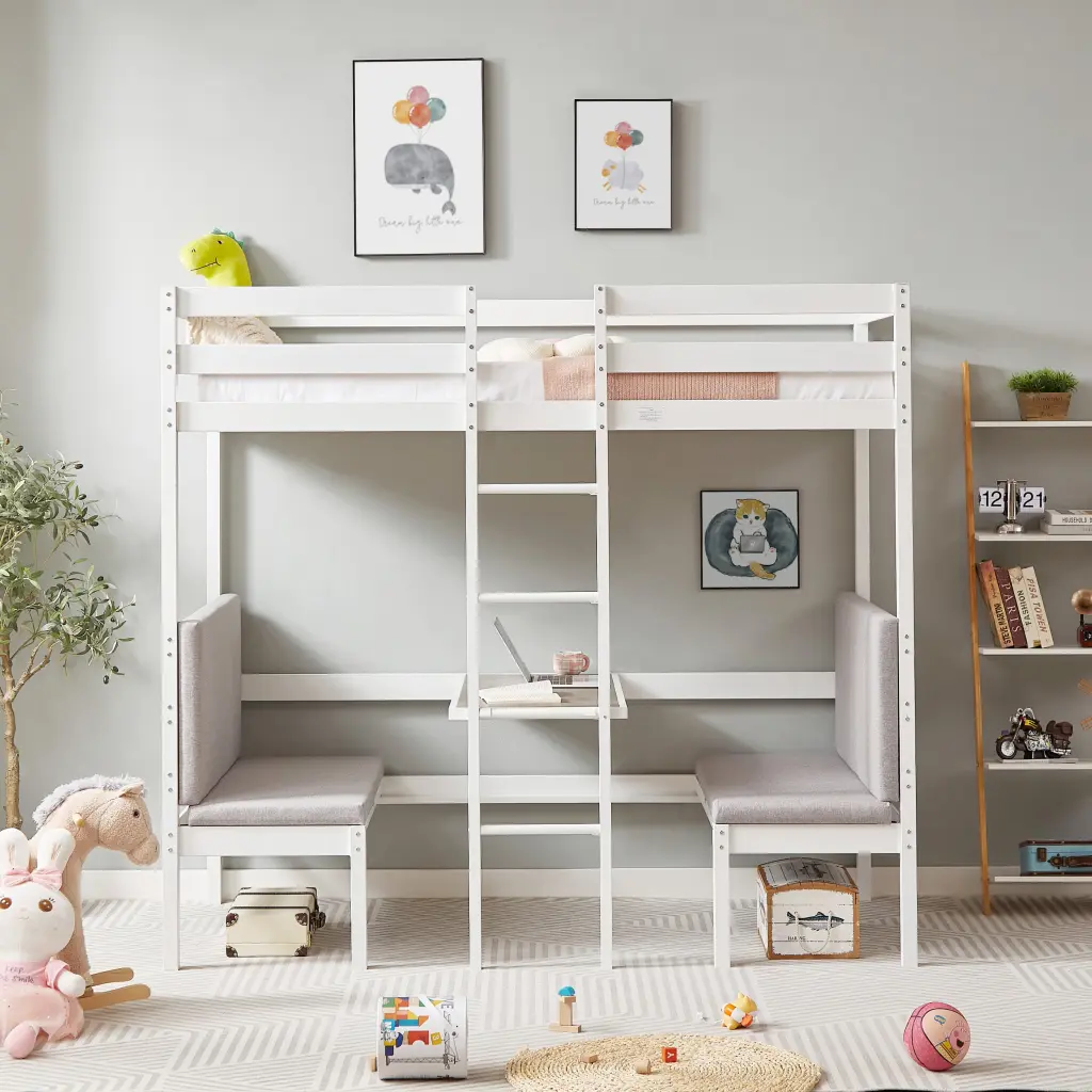 Twin Over Twin Bunk Bed - Convertible to Upper Bed & Lower Desk rnb