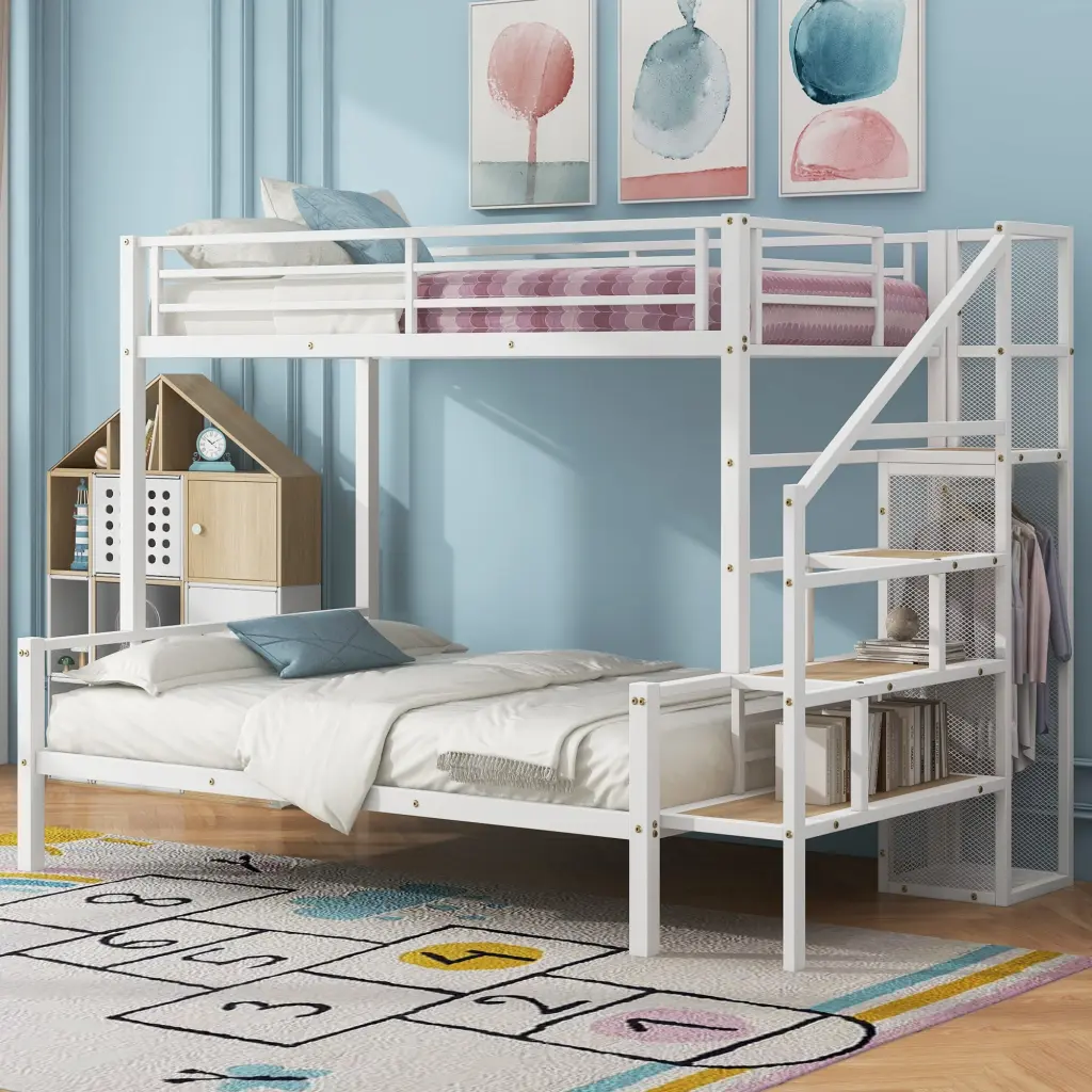 Twin Over Full Bunk Bed Storage Staircase and Open Wardrobe wm dreamland