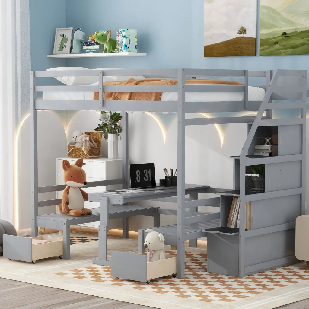 Full Over Full Bunk Bed Staircase, Convertible Lower Bed wm store