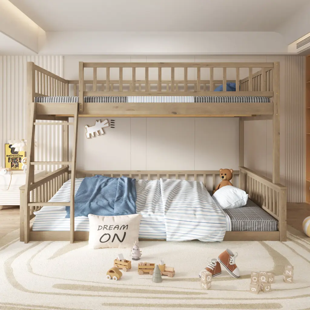 Full XL Over Queen Bunk Bed Ladder and Guardrails, Walnut Finish wm store